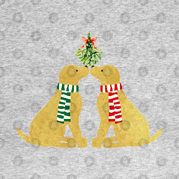 Golden Retriever Dogs Kissing Under Mistletoe by EMR_Designs